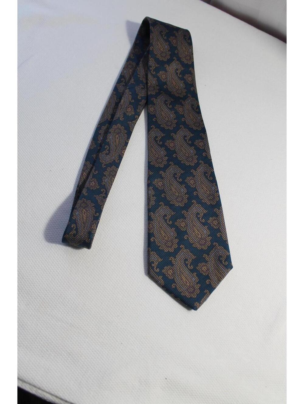 Vintage 80s John Henry Teal Paisley Silk Necktie, 3.5 X 58